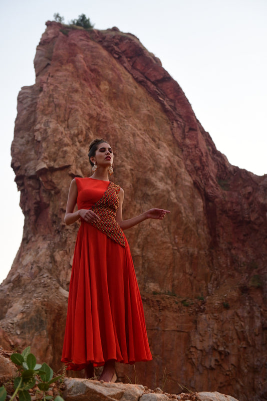 Orange One Sided Geometric Dress