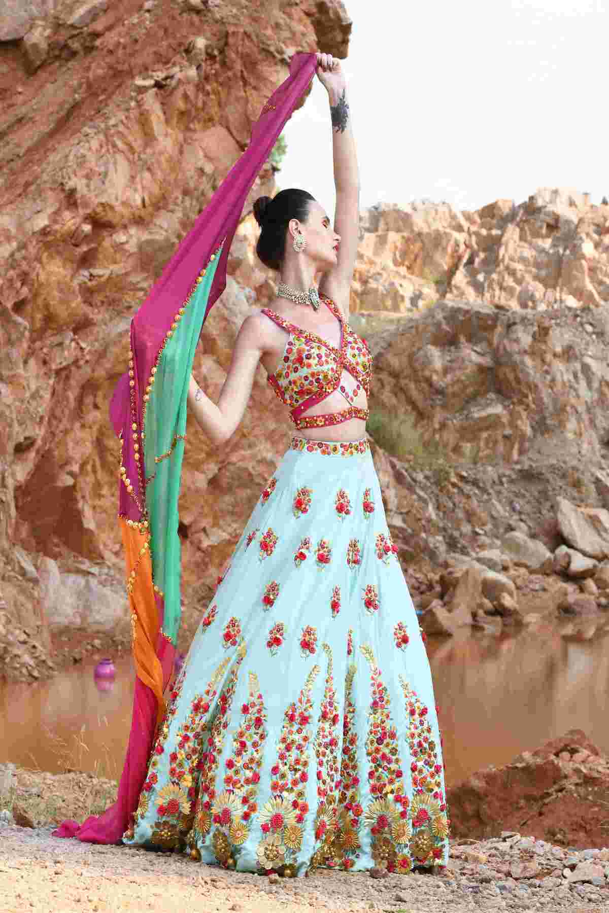 3D Roses Lehenga