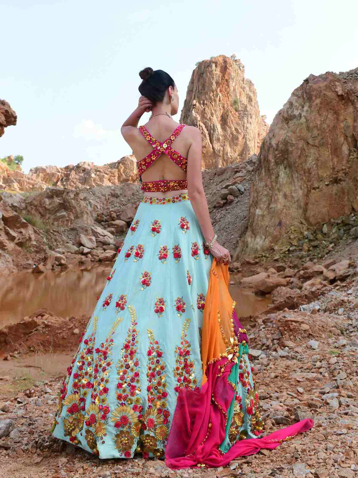 3D Roses Lehenga