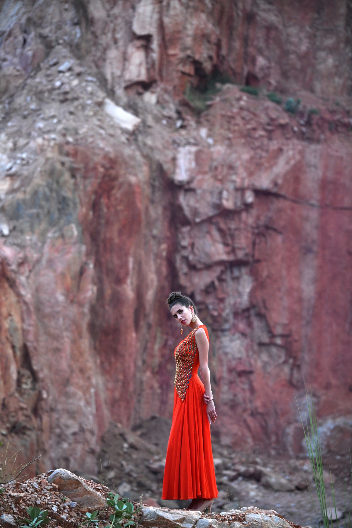 Orange One Sided Geometric Dress