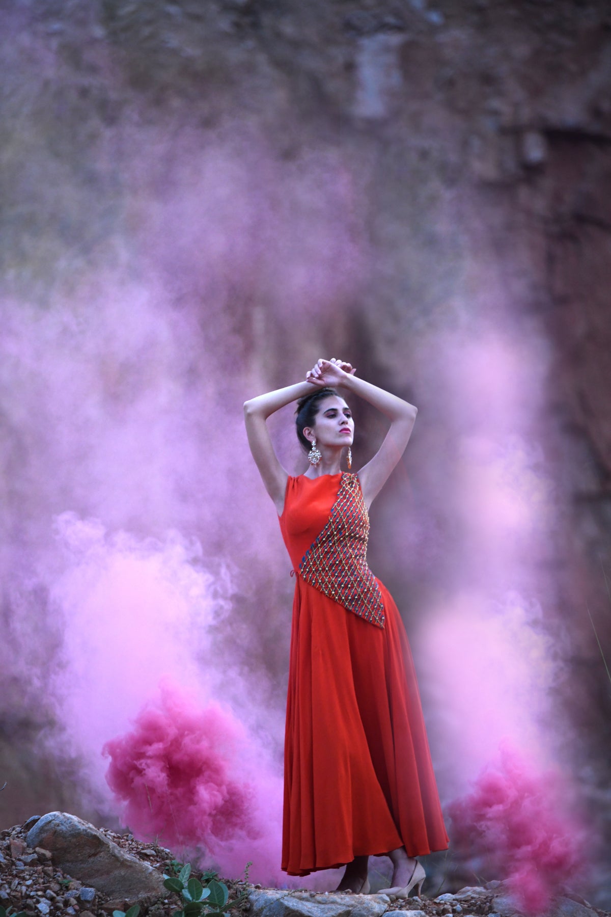 Orange One Sided Geometric Dress