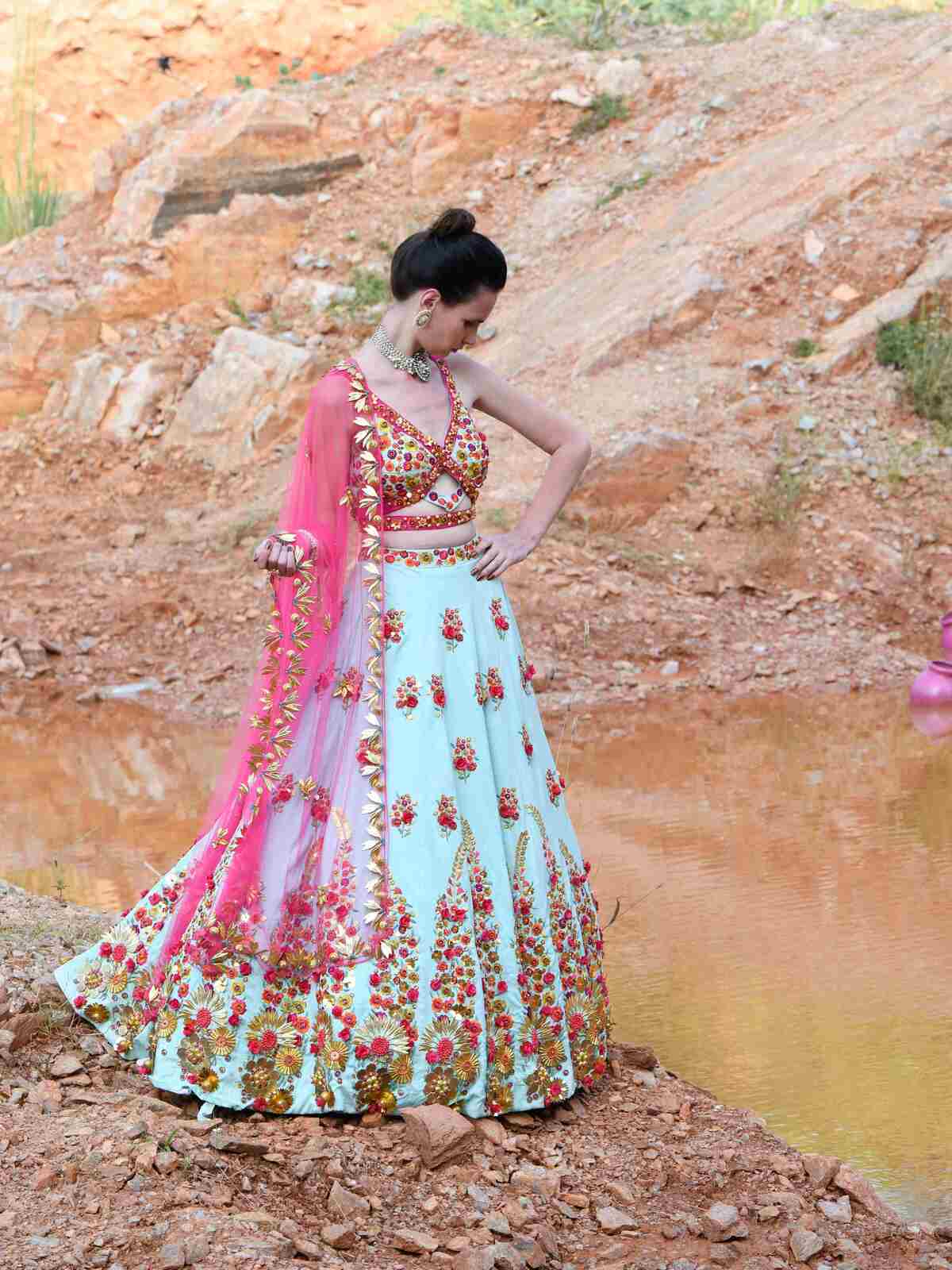 3D Roses Lehenga