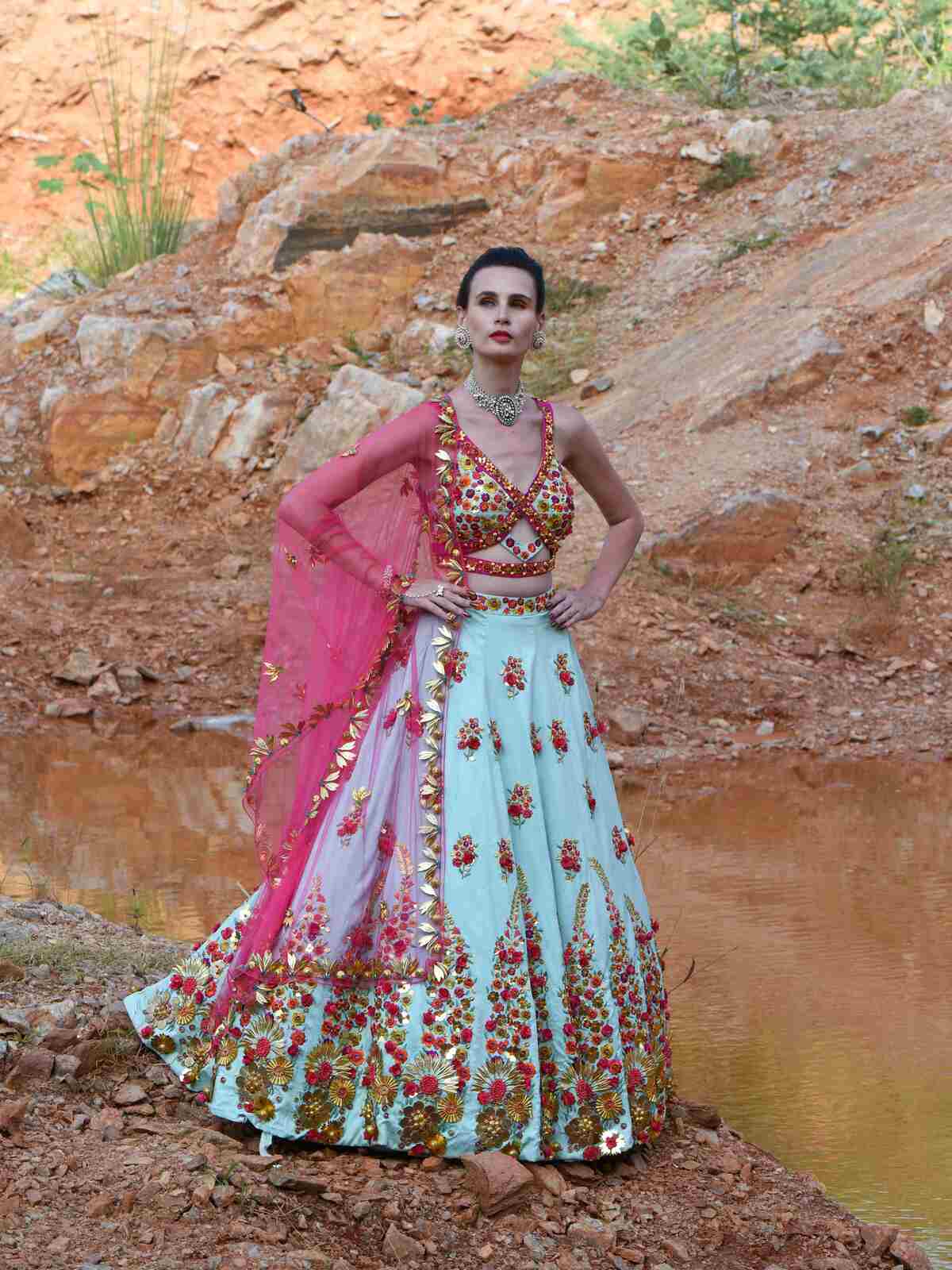 3D Roses Lehenga